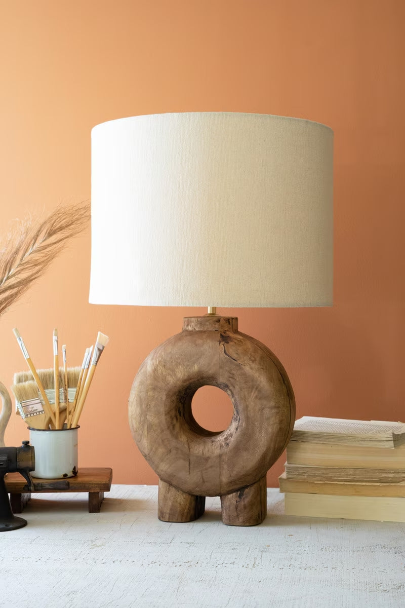 Kalalou Recycled Wood Table Lamp Base with Fabric Shade
