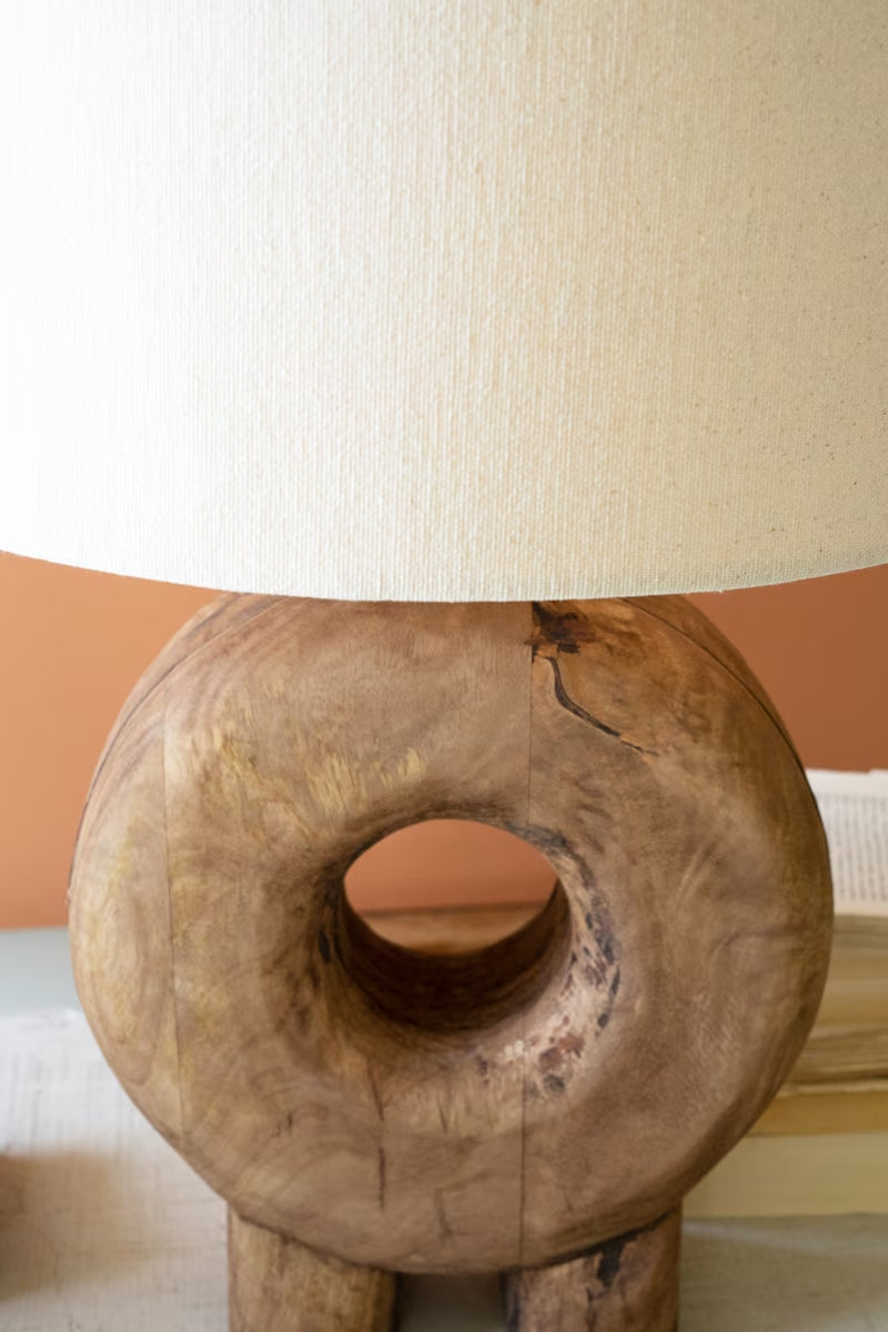 Kalalou Recycled Wood Table Lamp Base with Fabric Shade