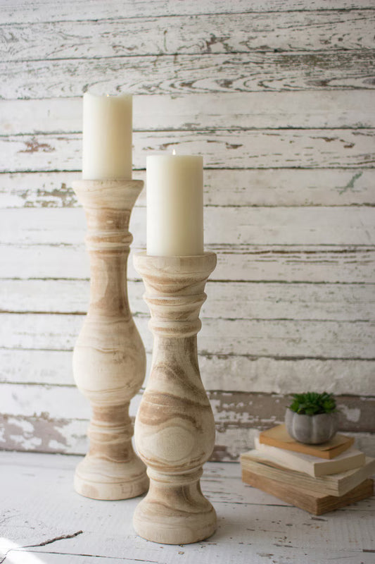 Kalalou Set of 2 Hand-Carved Wooden Candle Stands