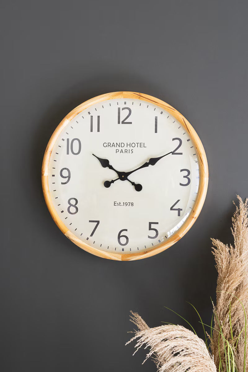 Kalalou Round Wood Framed Grand Hotel Wall Clock