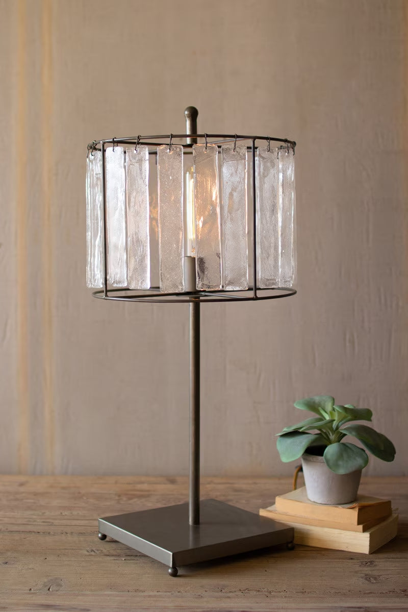 Kalalou Glass Chimes and Raw Metal Table Lamp