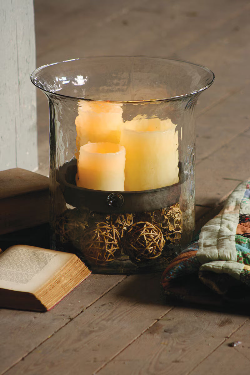 Kalalou Giant Glass Candle Cylinder with Rustic Insert