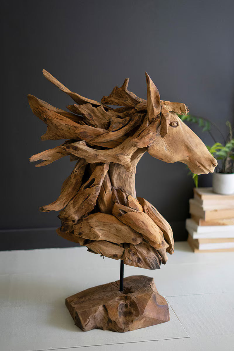 Kalalou Teakwood Horse Head Sculpture w/ Base