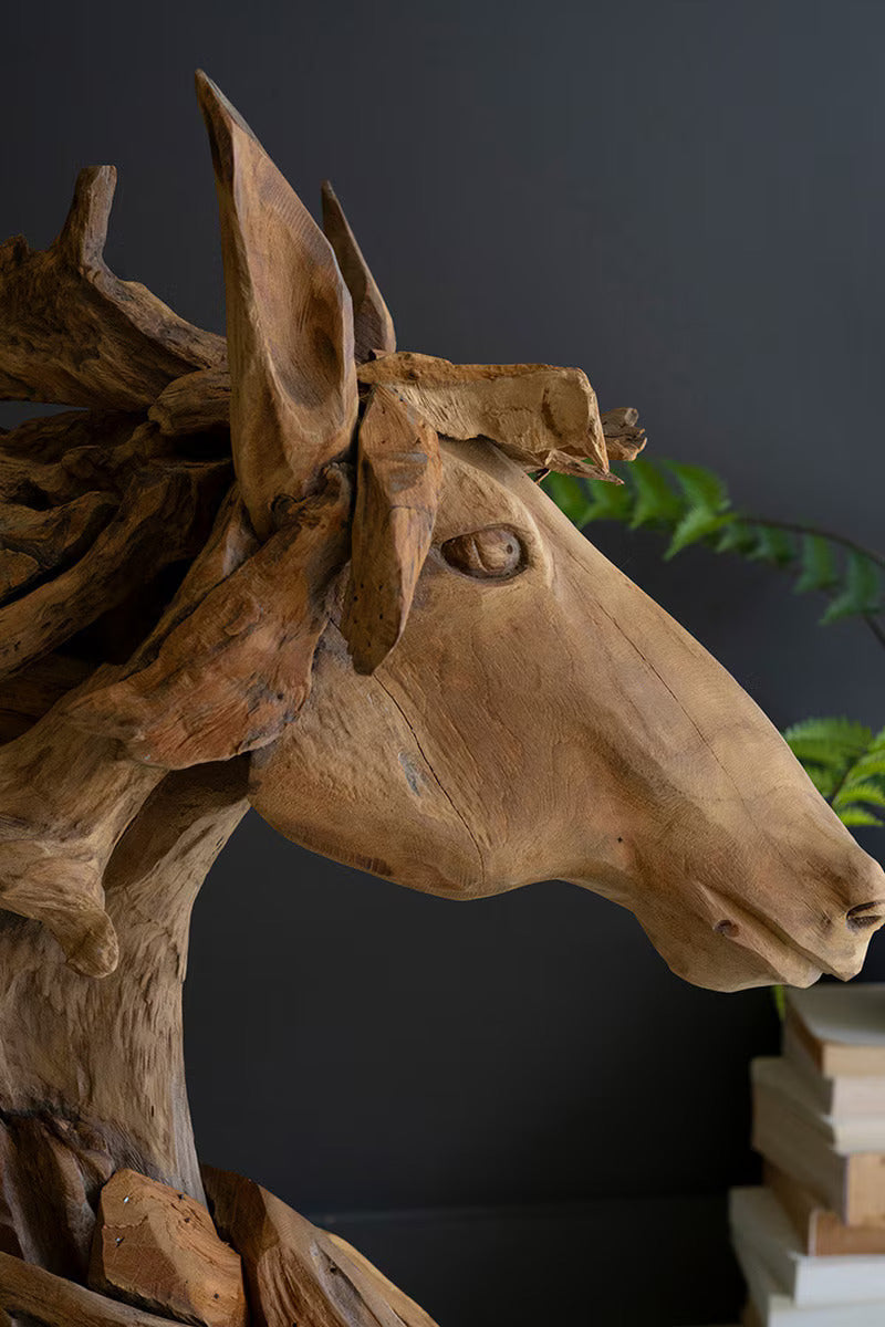 Kalalou Teakwood Horse Head Sculpture w/ Base