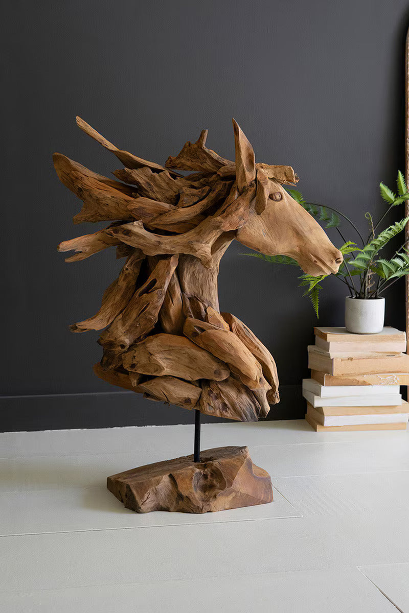 Kalalou Teakwood Horse Head Sculpture w/ Base