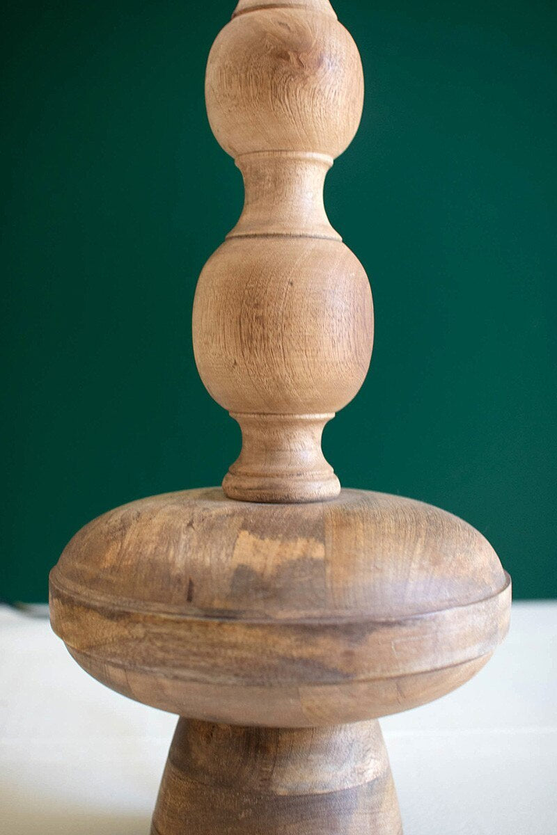 Kalalou Carved Wooden Table Lamp with Off-White Barrel Shade