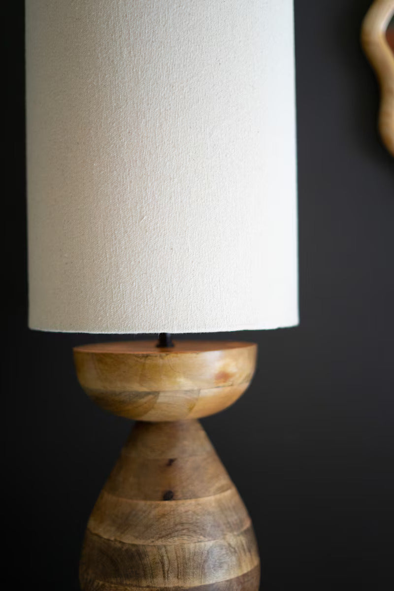 Kalalou Mango Wood Table Lamp with Fabric Cylinder Shade