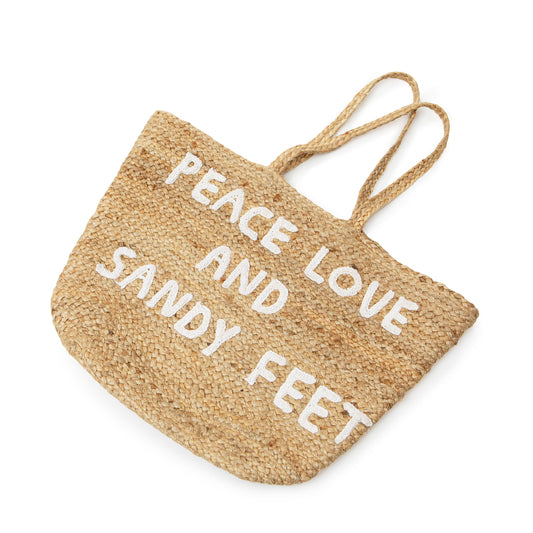 Jute Basket with Handles - Peace Love and Sandy Feet - Large