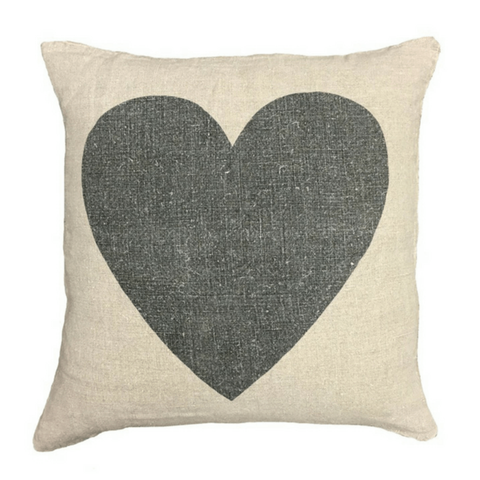Black Heart Linen Pillow